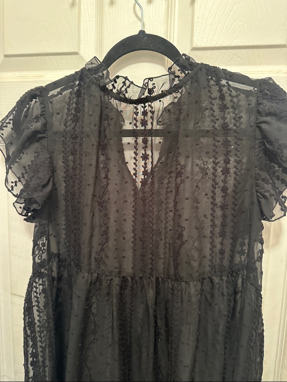 Sheer Black Tiered Embroidered Lace Whimsigoth Dress for Layering - Picture 6 of 6